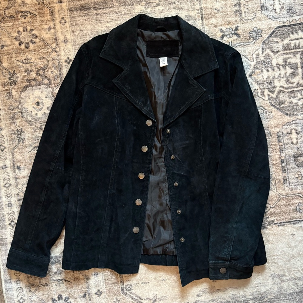 Vintage Y2K 90s leather suede black jacket size M carolyn bessette